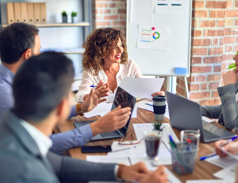 Company employees discussing marketing stategy